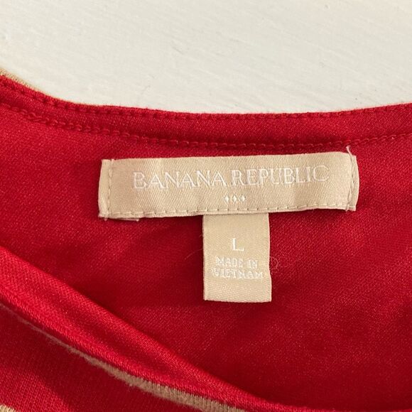 Banana Republic Dress Women's Large Red Tan Stripe Short Sleeve Knee Length - Picture 4 of 11